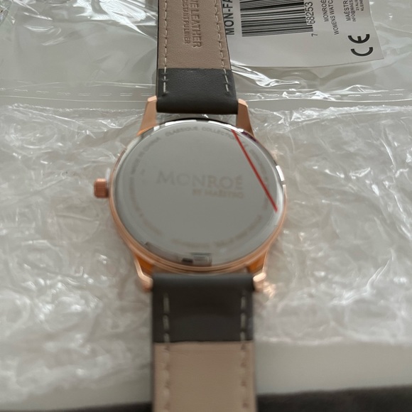 MONROE SOLÉROSE Watch- CHARCOAL LEATHER band, Round Rose Gold Face, NEW - Picture 6 of 6
